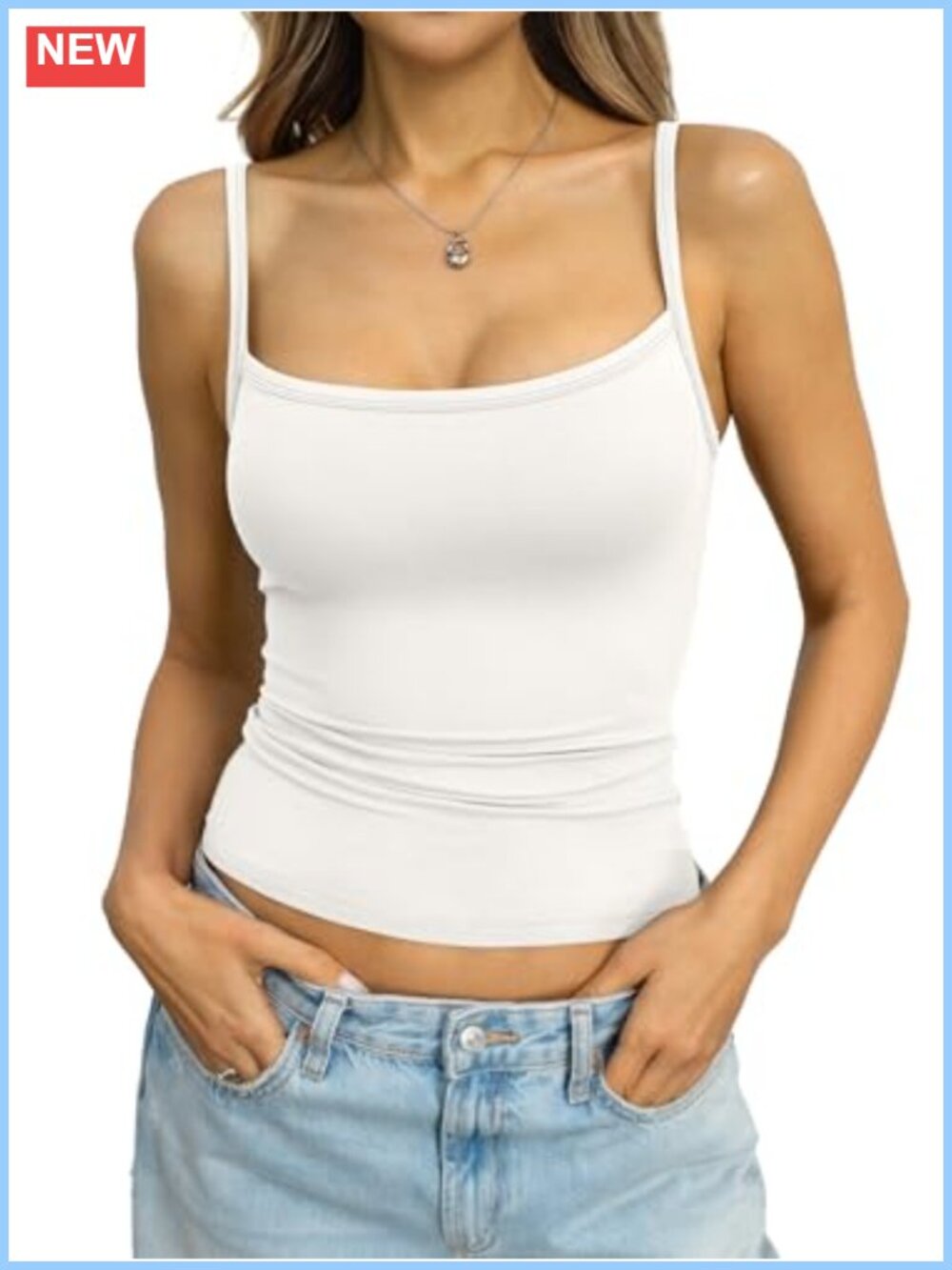 Adjustable Spaghetti Strap Tank Top Square Neck Fitted Camisole